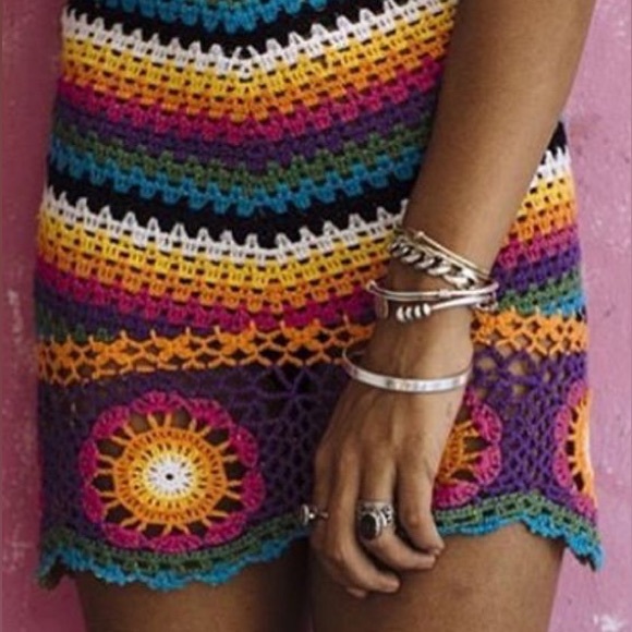 Rat & Boa Inferno Rainbow Crochet Mini Festival Halter Dress *RARE* - Picture 14 of 17